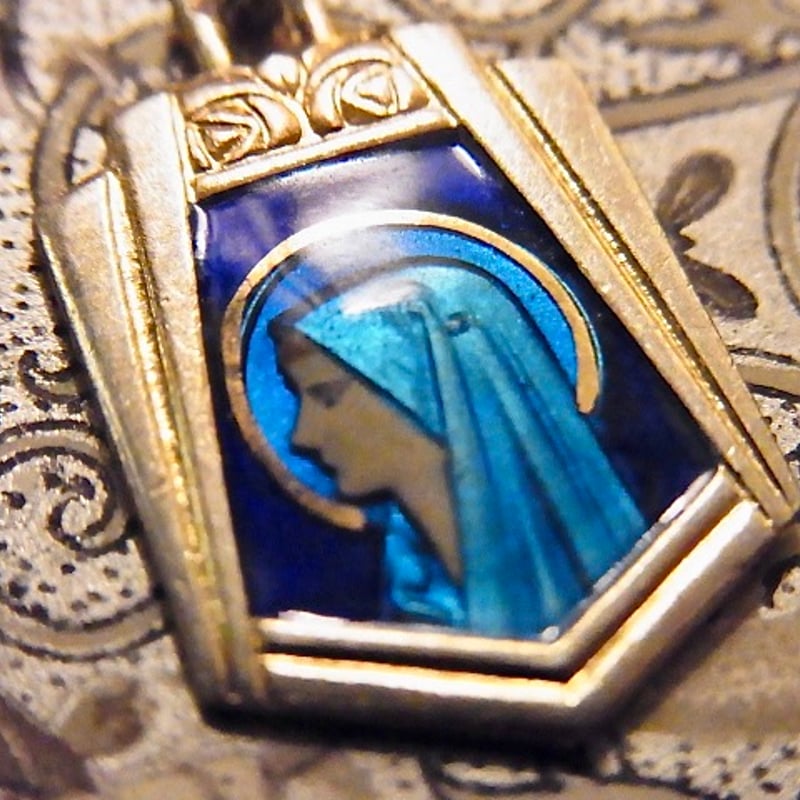 フランス ヴィンテージ エマイユ 聖母マリア 手描き メダイ 多彩色