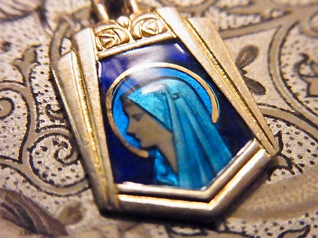フランス ヴィンテージ エマイユ 聖母マリア 手描き メダイ 多彩色