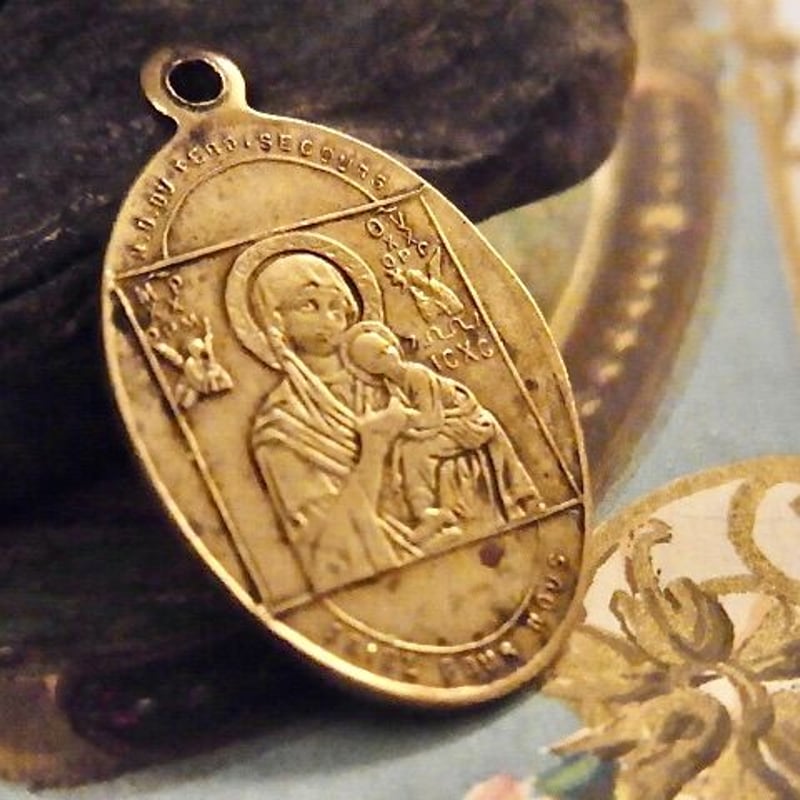 フランス アンティーク 聖アルフォンソ 絶えざる御助けの聖母 メダイ