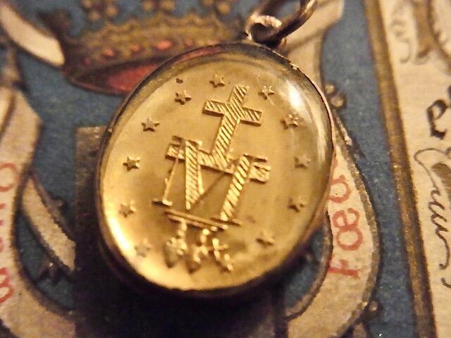 フランス アンティーク ガラス 不思議のメダイ 無原罪の御宿り 聖母