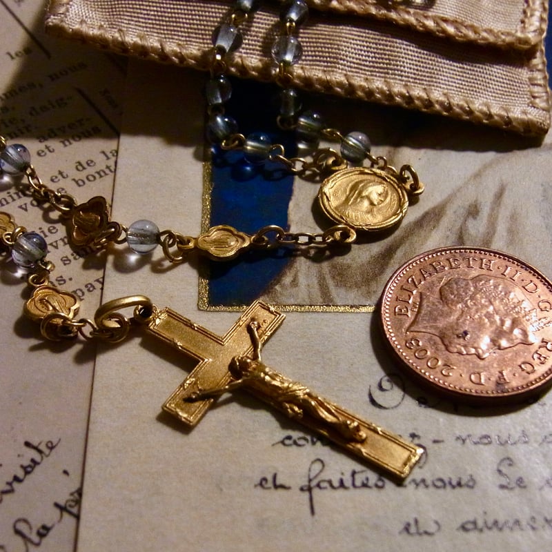 心の安寧　カルメル会　フランスアンティークロザリオ　ブルービーズ 心の安寧 カルメル会 フランスアンティークロザリオ ブルー