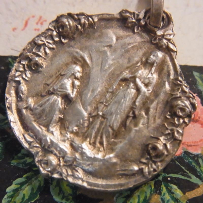 フランス アンティーク メダイ ルルドの泉 聖母マリア 薔薇 ローズ