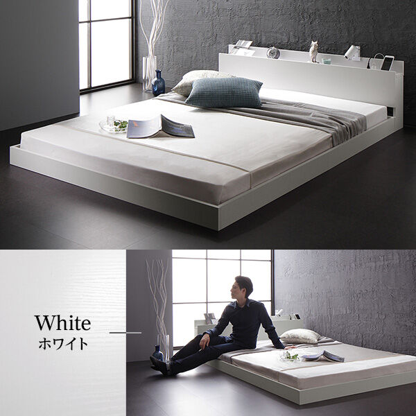 ベッド 低床 ロータイプ  ホワイト ダブル マットレス付きds-2174116 ベッド 低床 ロータイプ ホワイト ダブル マットレス付きds-2174116