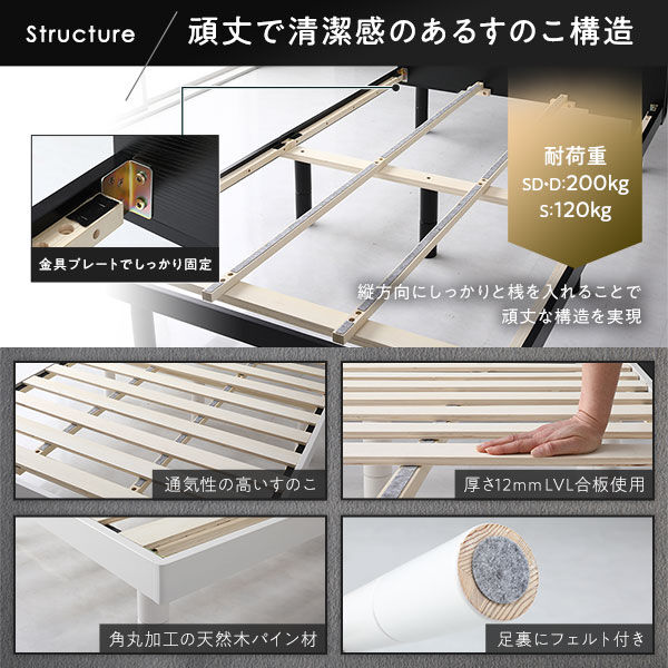 ベッド ブラック シングル フレームのみ すのこ 棚付き ベッド ブラック シングル フレームのみ すのこ 棚付き