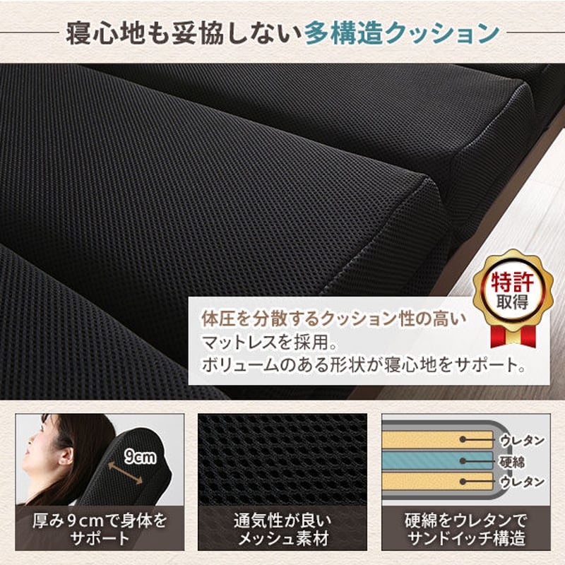 折りたたみベッド メッシュ生地 黒 折りたたみベッド 電動ベッド 約幅99.5cm リクライニング キャスター 2