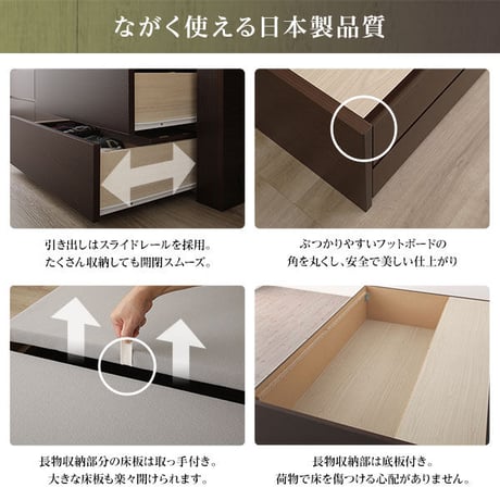 〔お客様組み立て〕 収納 ベッド ヘッドレス ショート丈 シングル 国産 ポケットコイルマットレス付き アイボリー 日本製【代引不可】ds-2111197