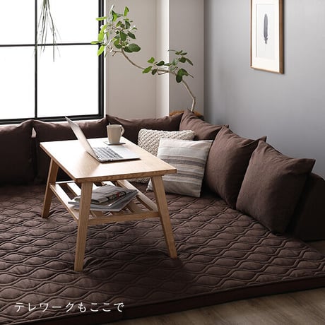 日本製 コーナーソファセット 【U型タイプ ブラウン】 洗えるラグ フロアマット付き フロアソファー コーナーソファー【代引不可】ds-2350791