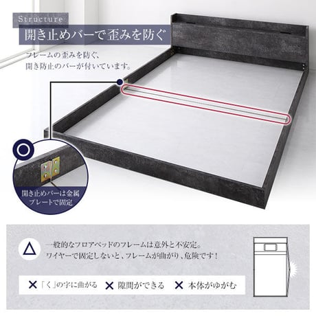 ベッド セミダブル ベッドフレームのみ ストーングレー 低床 宮付き 棚付き コンセント付き すのこ フロアベッドds-2496611