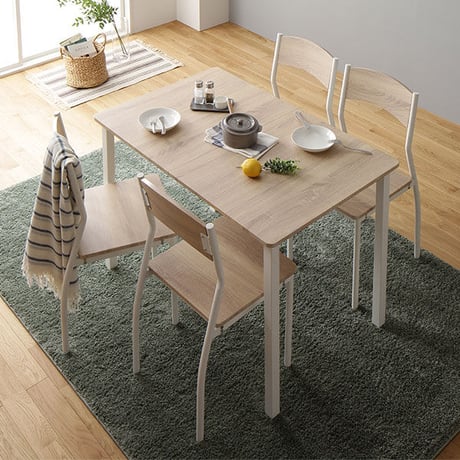 ダイニング セット 5点 テーブル 110cm チェア 4脚 ナチュラル ホワイト モダン シンプル 北欧 木製 スチール デザイン 4人掛けds-2324908