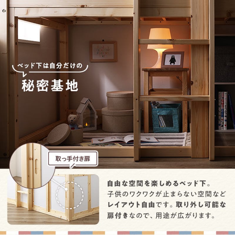 ロフトベッド 寝具 約幅112cm ベッドフレームのみ ロフトベッド 寝具 約幅112cm 木製 すのこ 収納庫付 はしご付き