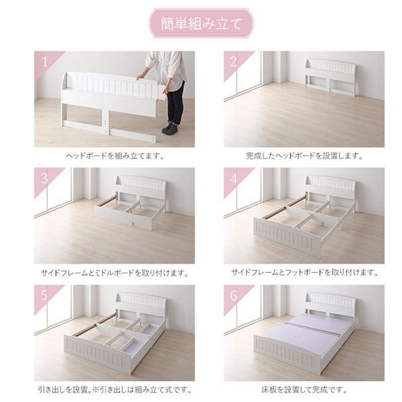ベッド ダブル ベッドフレームのみ ホワイト 引き出し 収納付き ベッド ダブル ベッドフレームのみ ホワイト 引き出し 収納付き
