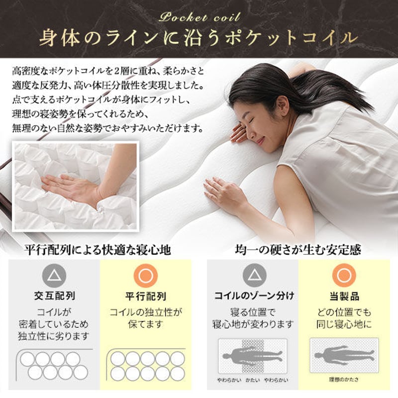 マットレス シングル 97cm 2層 ポケットコイル ハイグレード 快眠 