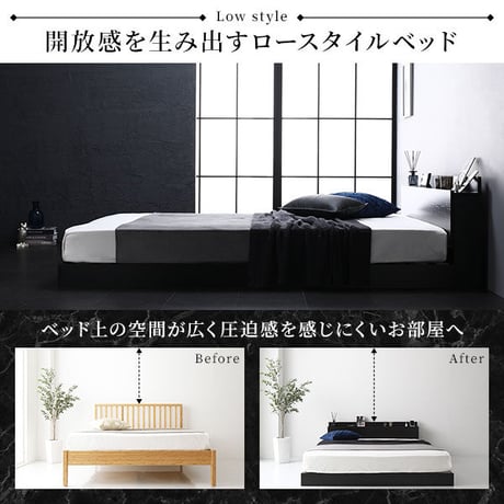 ベッド 低床 ロータイプ すのこ 木製 LED照明付き 棚付き 宮付き コンセント付き シンプル モダン ホワイト ダブル ポケットコイルマットレス付きds-2174116