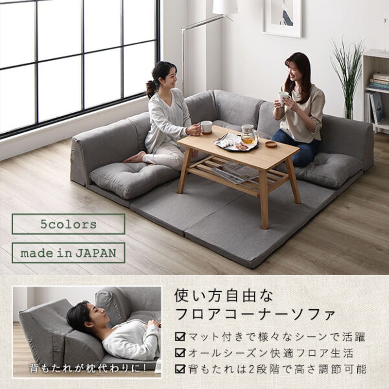 日本製 フロアマット付き ソファセット 【グレー 】麻風織り生地