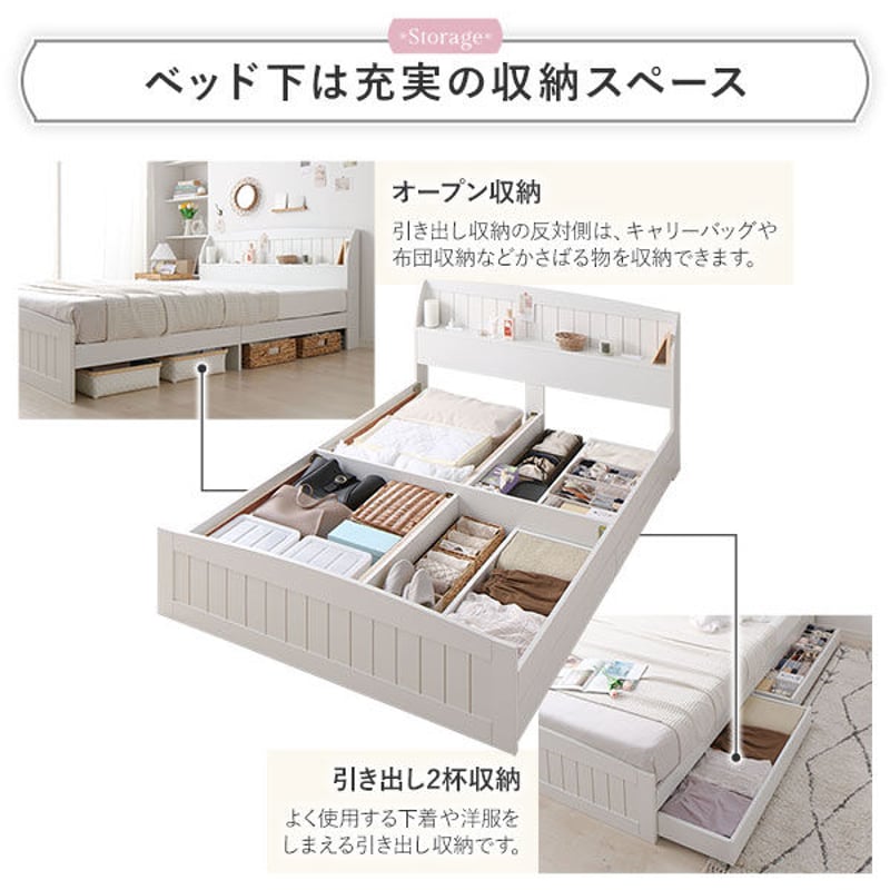 ベッド ダブル ベッドフレームのみ ホワイト 引き出し 収納付き ベッド ダブル ベッドフレームのみ ホワイト 引き出し 収納付き