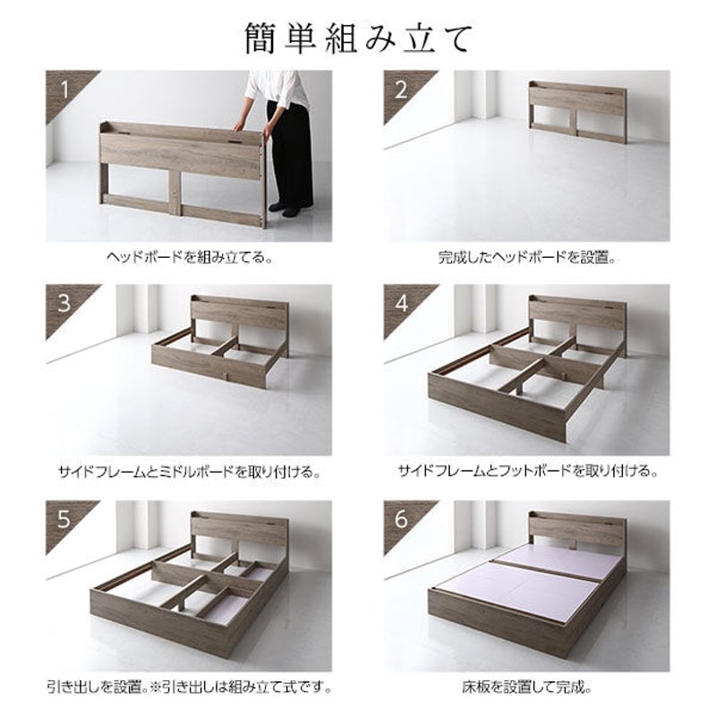 ベッド ダブル ベッドフレームのみ グレージュ 収納付き ベッド ダブル ベッドフレームのみ グレージュ 収納付き