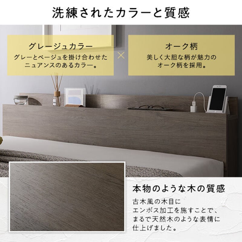 ベッド ワイドキング200 S＋S ベッドフレームのみ グレージュ 低床 