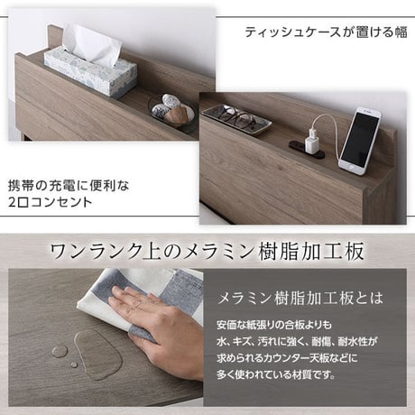 ベッド ダブル ポケットコイルマットレス付き グレージュ 低床 ロータイプ 宮付き 棚付き コンセント付き すのこ 木製ds-2423319