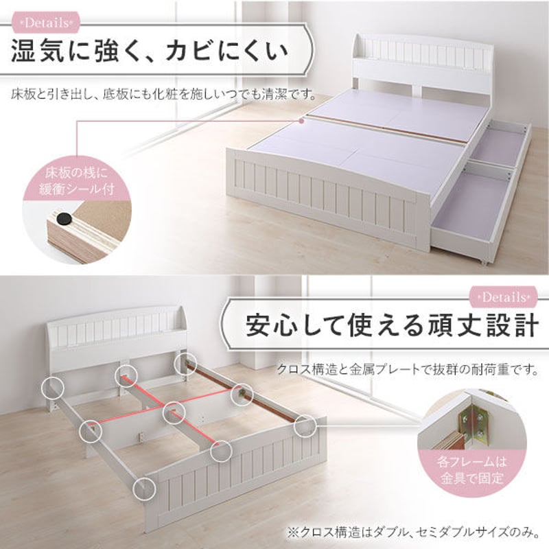 ベッド セミダブル ベッドフレームのみ ホワイト 引き出し 収納 ベッド セミダブル ベッドフレームのみ ホワイト 引き出し 収納