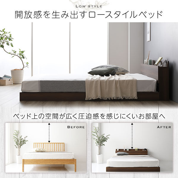 ベッド 低床 ロータイプ すのこ 木製 LED照明付き 棚付き 宮付き ベッド 低床 ロータイプ すのこ 木製 LED照明付き 棚付き 宮付き
