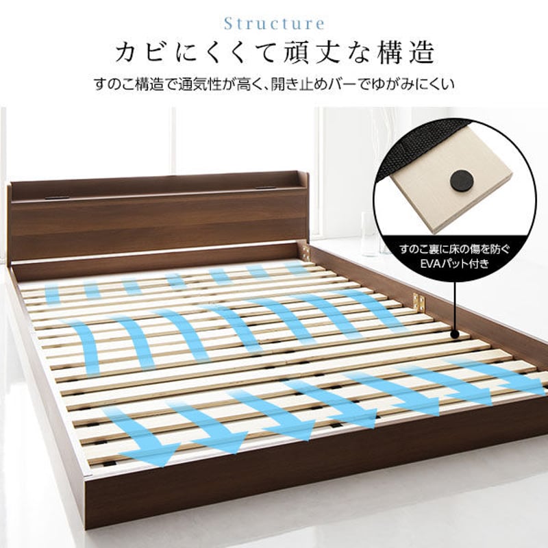 ベッド 低床 ロータイプ ブラック ダブルベッドフレームのみds-2173693 ベッド 低床 ロータイプ すのこ 木製 宮付き 棚付き コンセント付き