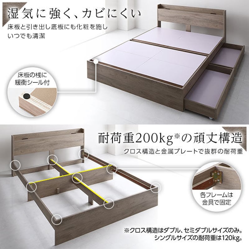 ベッド ダブル ベッドフレームのみ グレージュ 収納付き ベッド ダブル ベッドフレームのみ グレージュ 収納付き