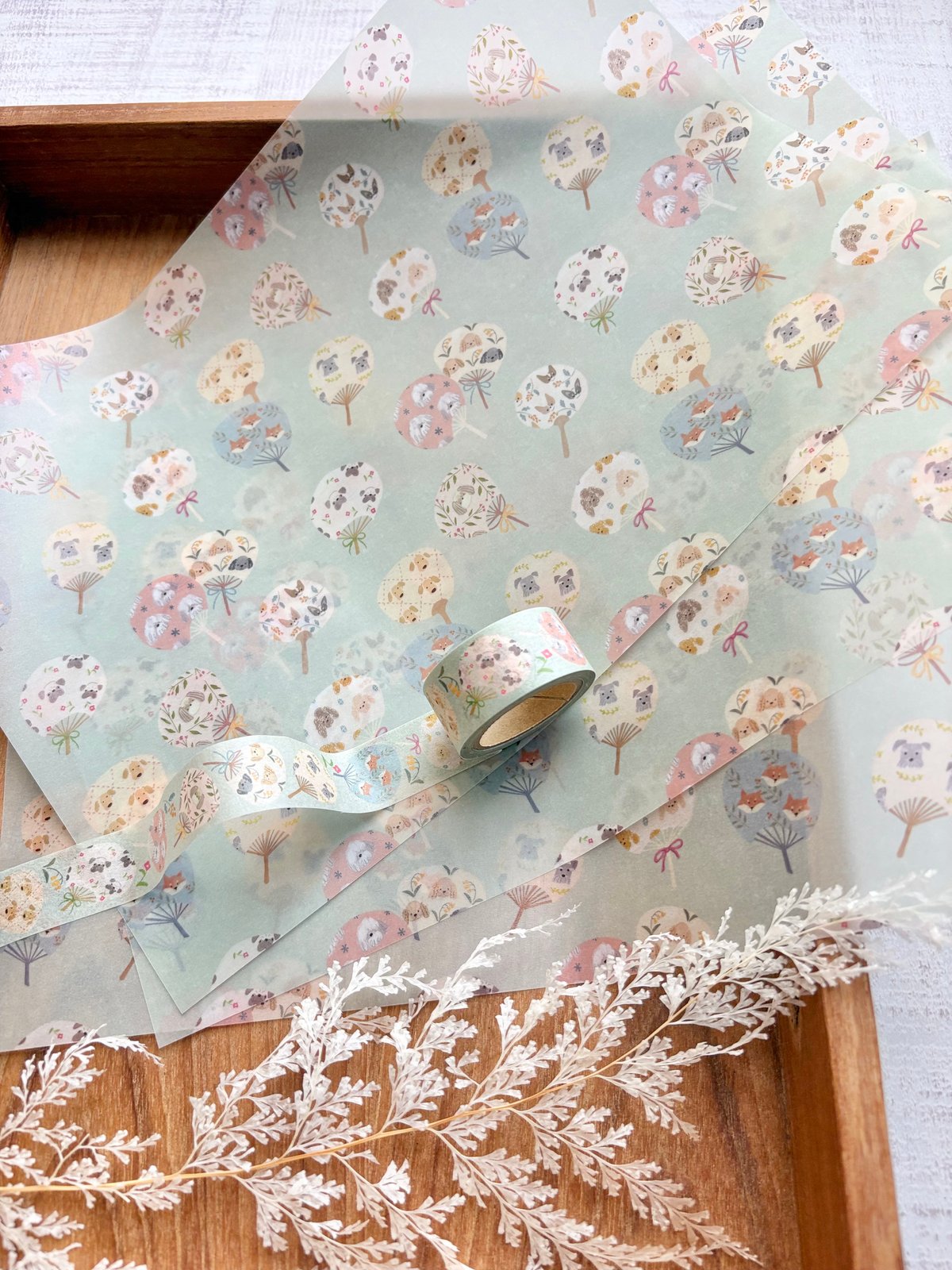 犬のうちわ】透ける模様紙＋マステセット | merinomi | meriBUN STORE