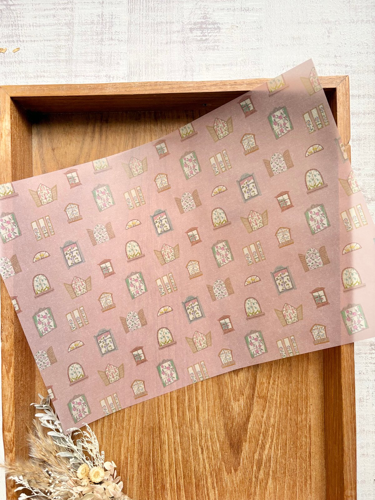 透ける模様紙 | 花咲く窓（ピンク） | merinomi | meriBUN STORE