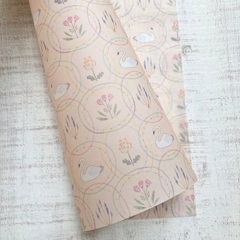 透ける模様紙 | スワンのフラワーレイク（ピンク） | merinomi