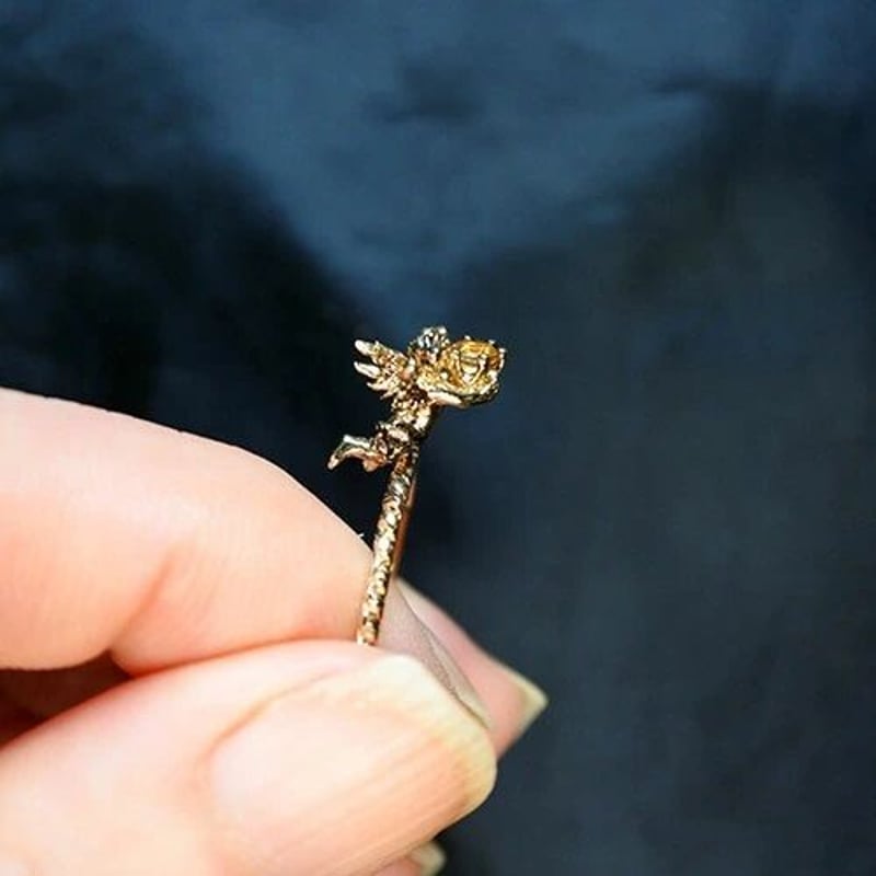 シトリン14KTGスターリングシルバー3D立体的な可愛い天使の