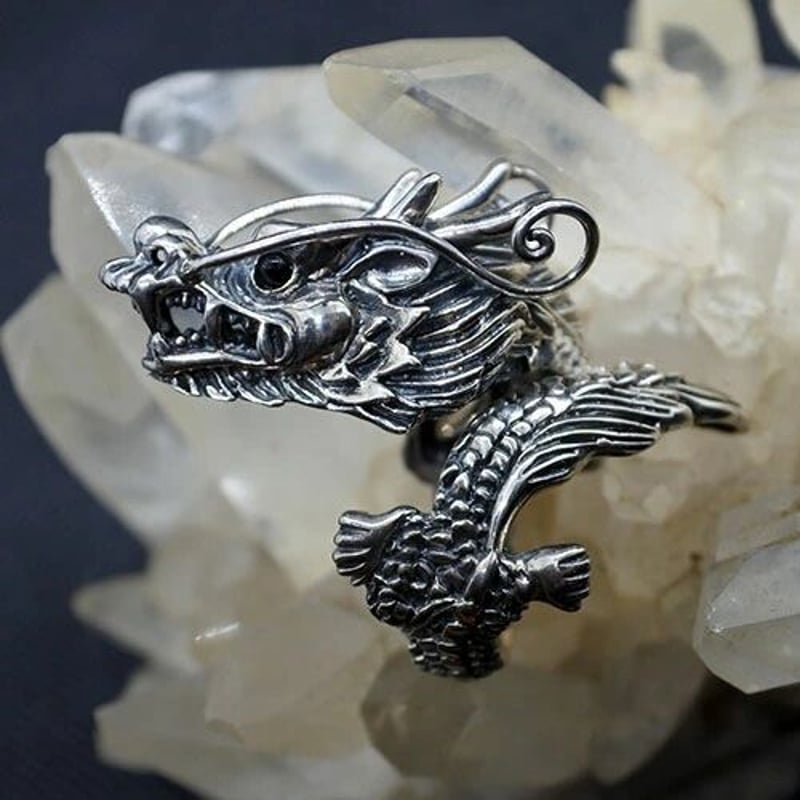 ドラゴンリング スターリングシルバー指環 ユニセックス 龍の指輪15号