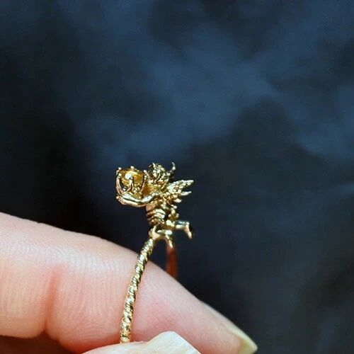 シトリン14KTGスターリングシルバー3D立体的な可愛い天使の