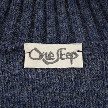 90’s ONE STEP ワンステップ レディース肩ボタンハイネックデザインニットトップス Sサイズ ネイビー（ジャンク商品）