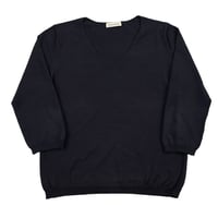 00’s FabianeRoux ファビアンルー 7分袖Vネックコットンニット フリーサイズ ネイビー（ジャンク商品）