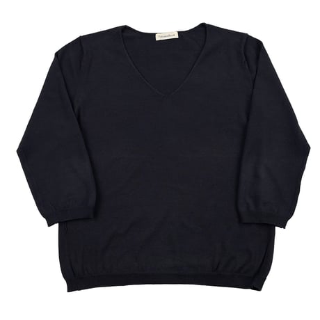 00’s FabianeRoux ファビアンルー 7分袖Vネックコットンニット フリーサイズ ネイビー（ジャンク商品）