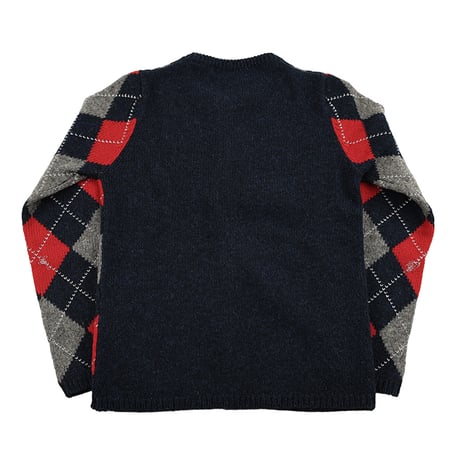 90’s Libertine リベルティンヌ アーガイルカーディガン(シルバー糸使用) T2(M)サイズ ネイビー/レッド/グレー/シルバー（ジャンク商品）