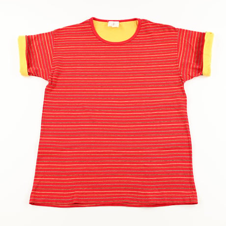 80’s SAKS FIFTH AVENUE サックス・フィフス・アベニュー 半袖ジャガードボーダーTシャツ レッド / イエロー Mサイズ ジャンク商品