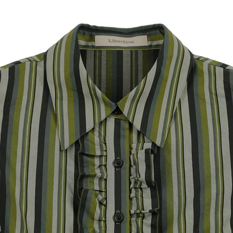 90’s Libertine リベルティンヌ フリル付きノースリーブブラウス T2(M)サイズ グリー系（ジャンク商品）