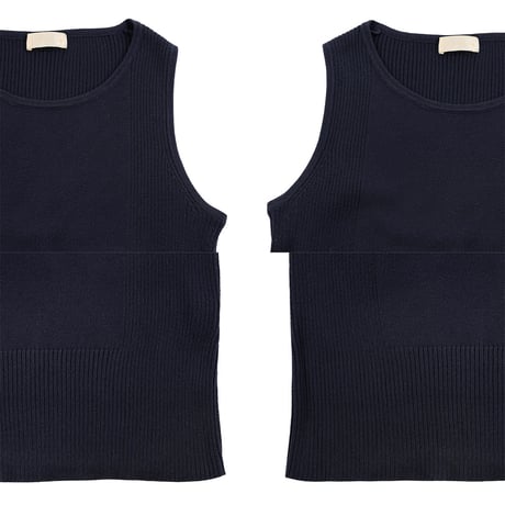 00’s Libertine リベルティンヌ リブ編みクルーネックコットンノースリーブニット 38(M)サイズ ネイビーブルー（ジャンク商品）