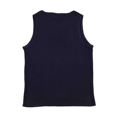 00’s Libertine リベルティンヌ リブ編みクルーネックコットンノースリーブニット 38(M)サイズ ネイビーブルー（ジャンク商品）