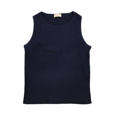 00’s Libertine リベルティンヌ リブ編みクルーネックコットンノースリーブニット 38(M)サイズ ネイビーブルー（ジャンク商品）