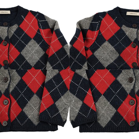90’s Libertine リベルティンヌ アーガイルカーディガン(シルバー糸使用) T2(M)サイズ ネイビー/レッド/グレー/シルバー（ジャンク商品）