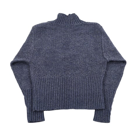 90’s ONE STEP ワンステップ レディース肩ボタンハイネックデザインニットトップス Sサイズ ネイビー（ジャンク商品）