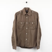 HARRISS ハリス メンズ 長袖エポレット付きミリタリー風シャツ 42(M)サイズ オリーブ
