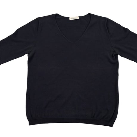 00’s FabianeRoux ファビアンルー 7分袖Vネックコットンニット フリーサイズ ネイビー（ジャンク商品）