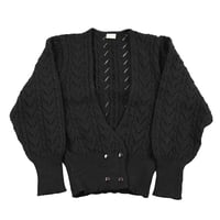 90’s prato プラー レディースウールニットケーブル柄ダブルカーディガン フリーサイズ ブラック（ジャンク商品）
