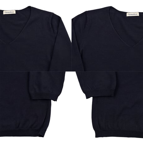 00’s FabianeRoux ファビアンルー 7分袖Vネックコットンニット フリーサイズ ネイビー（ジャンク商品）