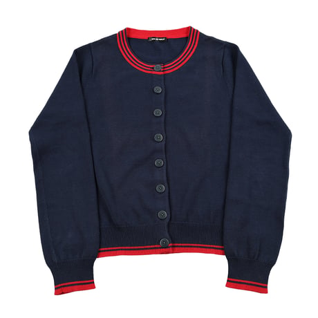 00’s MON AMI PIERLOT モナミピエルロ  ライン入りクルーネックコットンカーディガン フリーサイズ ネイビー / レッド（ジャンク商品）