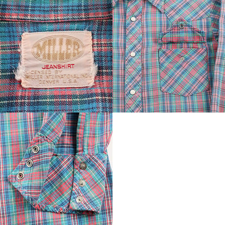70's MILLER ミラー ウエスタンシャツ風 Mサイズ ブルー / レッド ジャンク商品