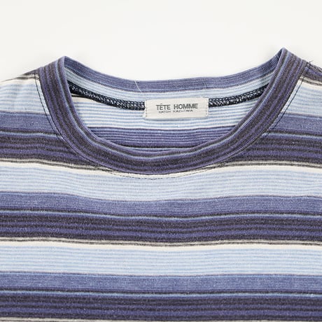 90’s TETE HOMME テット・オム ボーダー半袖Tシャツ Mサイズ ブルーベース ジャンク商品